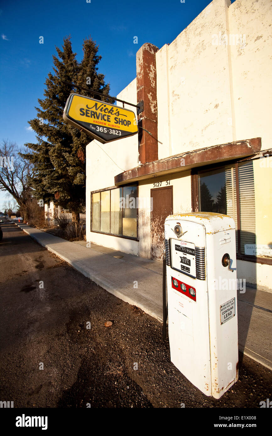Old gas pump and gas station, Alberta, Canada Stock Photo Alamy