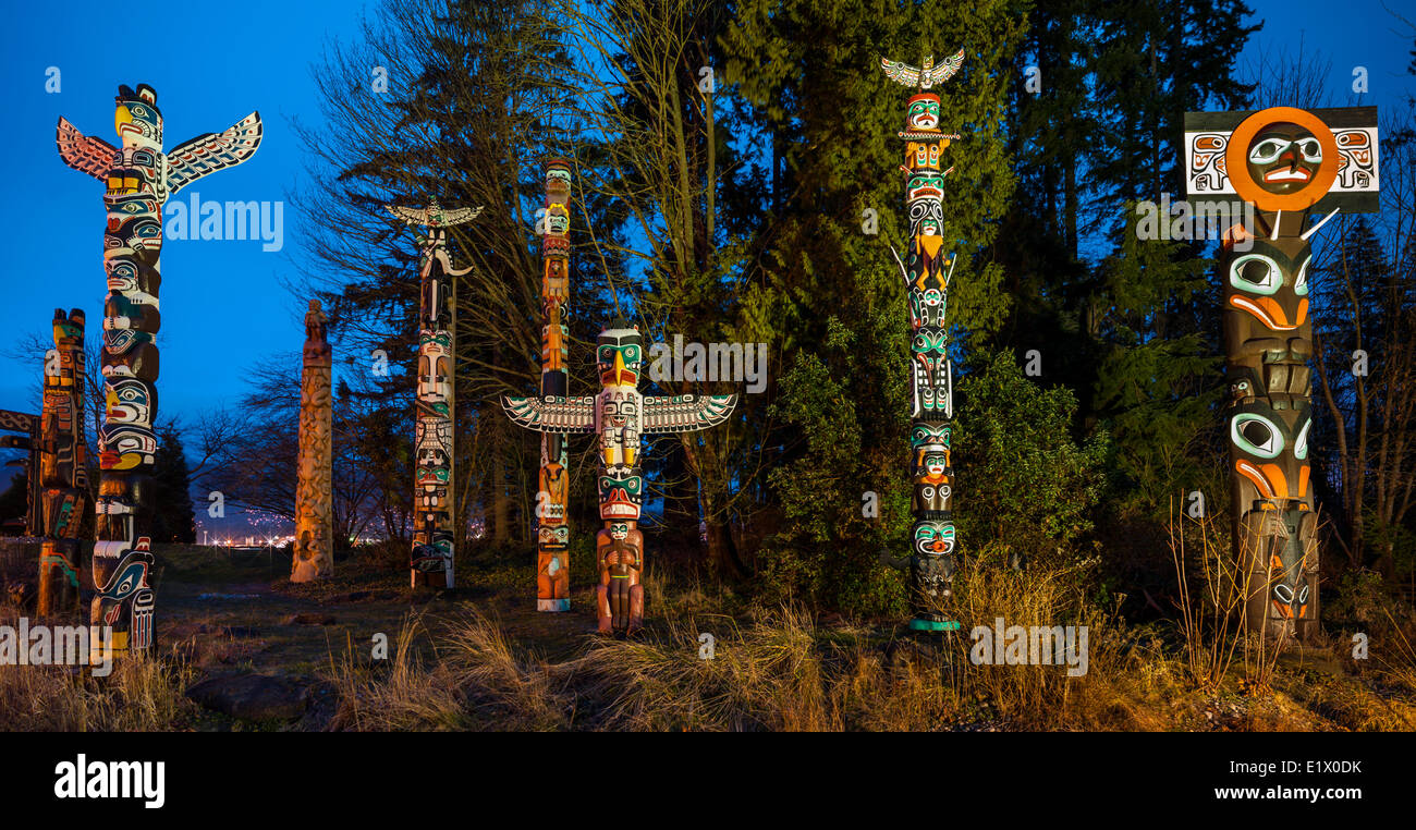Totem Poles, Stanley Park,, Vancouver, British Columbia, Canada Stock Photo