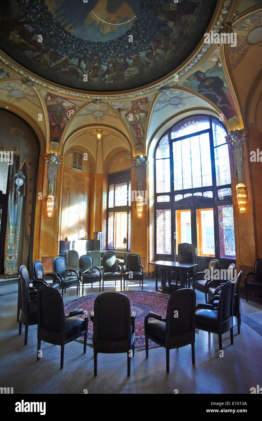 Ceiling Decoration (Murals) in Lord Mayor's Hall in Municipal House by Alfons Mucha (Art Nouveau), Prague Czech Republic Stock Photo