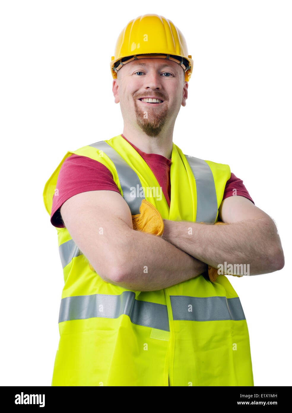 portrait of a construction worker isolated on a white background Stock Photo