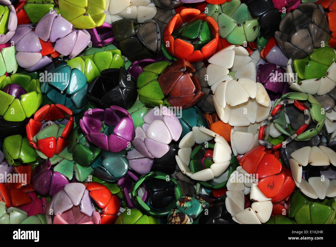 Handmade Tagua Nut Bracelets for sale at the outdoor craft market in