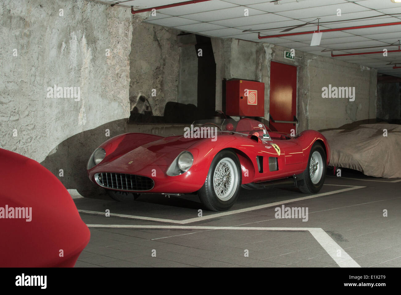 1957 Ferrari 500 TRC in parking garage at the Concorso d'Eleganza Villa d'Este, Lake Como, Italy, May 2014 Stock Photo