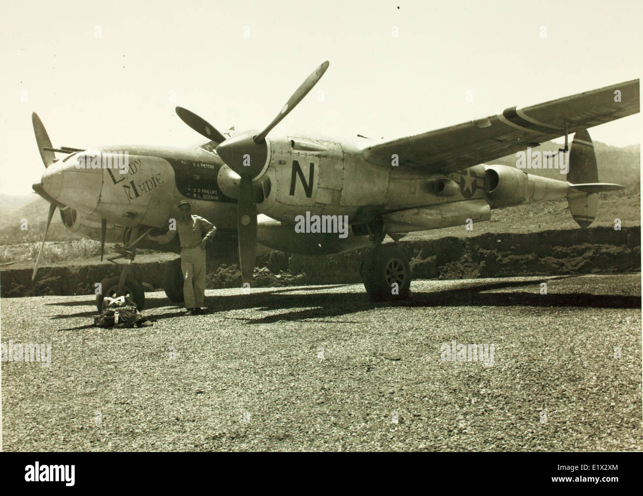 LT R.L. 'Bob' Peters' P-38 'Lady Madie' of the 80th Fighter Squadron 'Headhunters,' 8th FG. Stock Photo