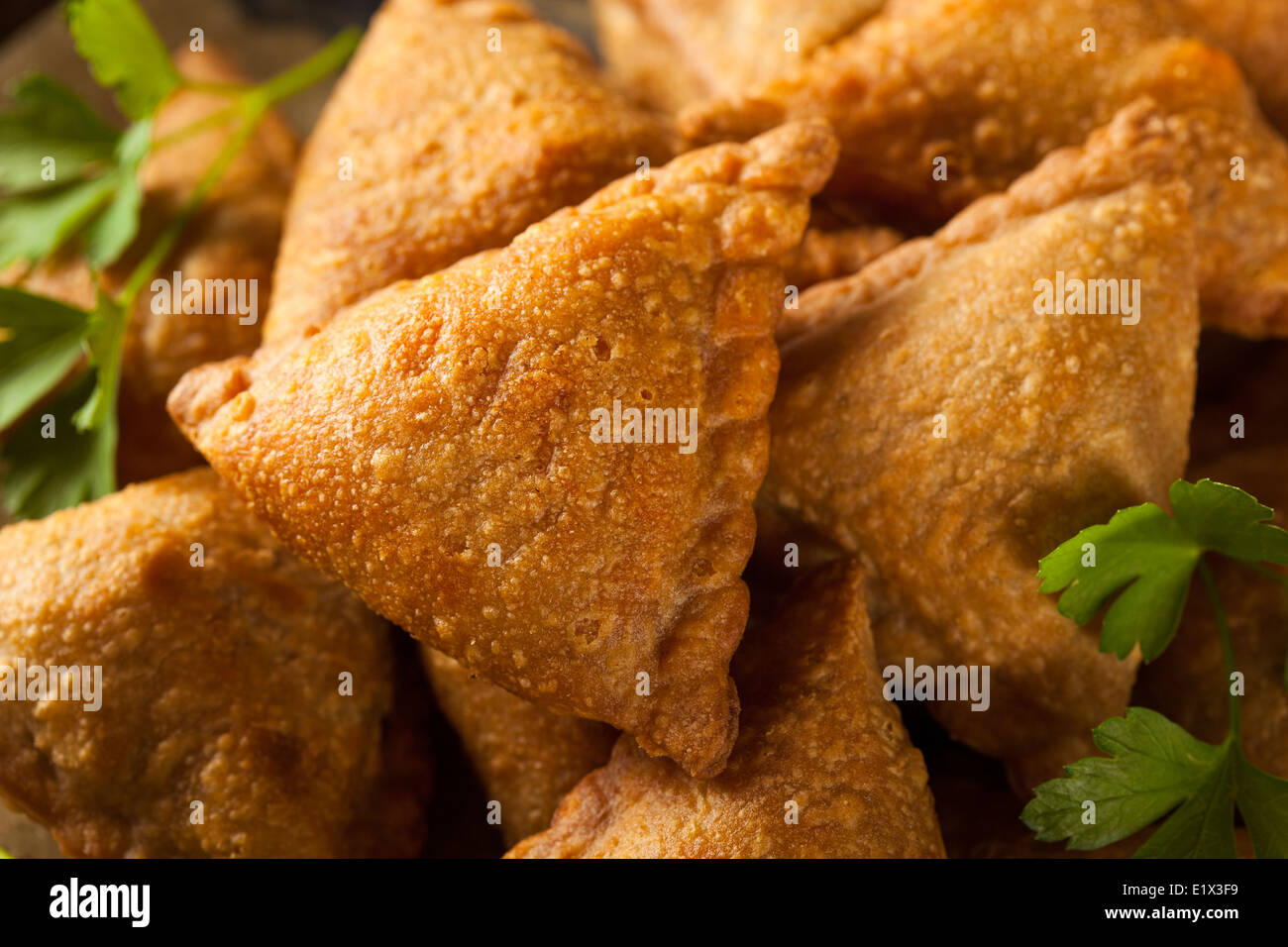 Homemade Fried Indian Samosas with Mint Chutney Sauce Stock Photo Alamy