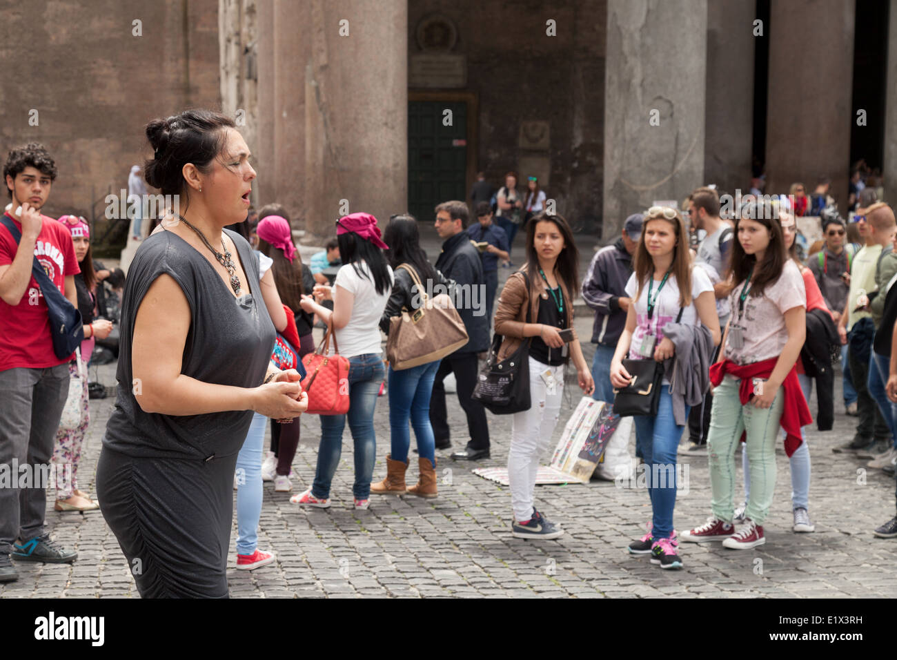 A woman street performer singing opera, Piazza della Rotonda, Rome city center , Italy Europe Stock Photo