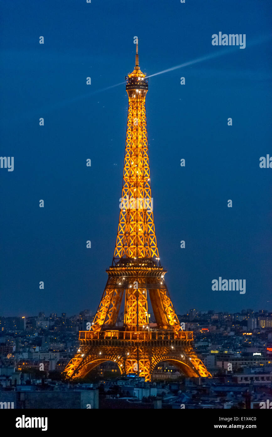 Paris - September 1: Eiffel Tower at dusk as seen from the Arc de Triomphe on September 1, 2013 in Paris, France Stock Photo