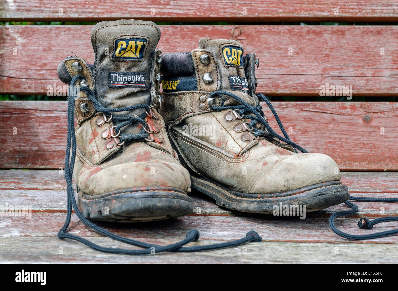 Old Worn Caterpillar Boots Stock Photo 