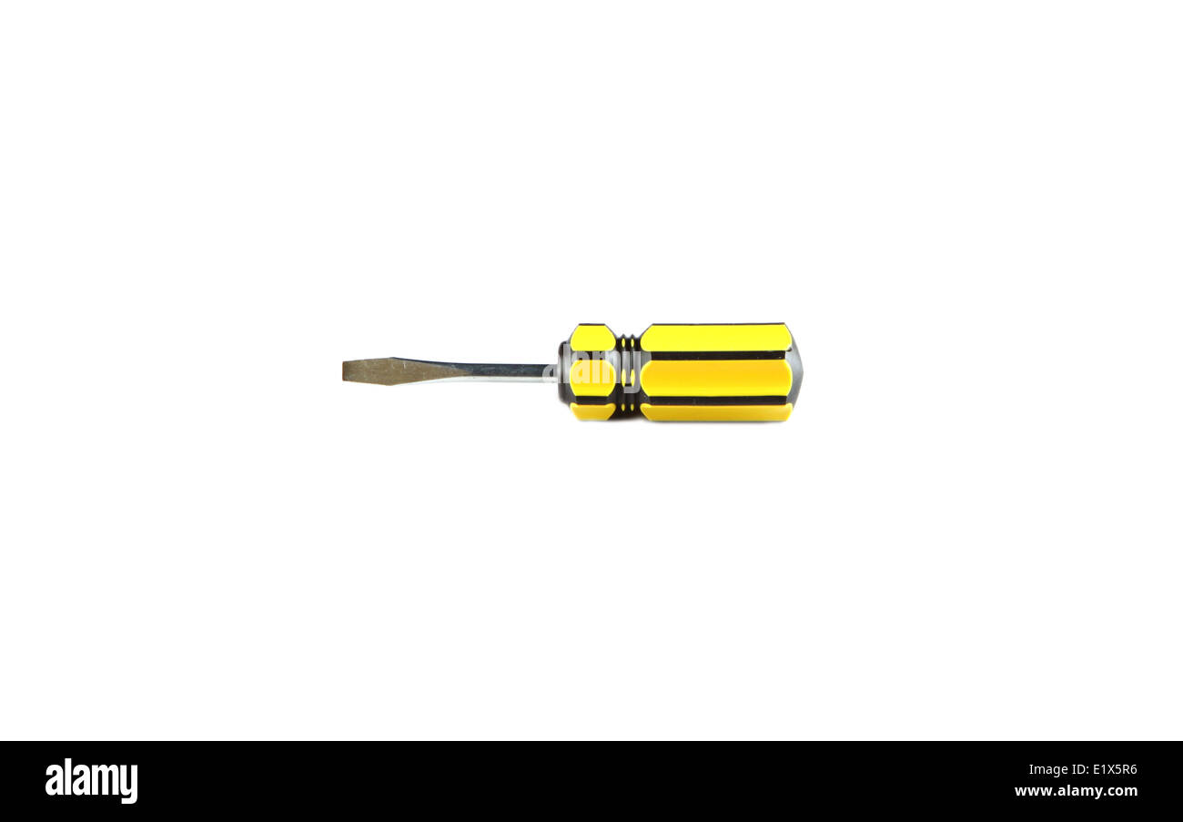 Yellow tool of screwdriver isolated on white background. Stock Photo