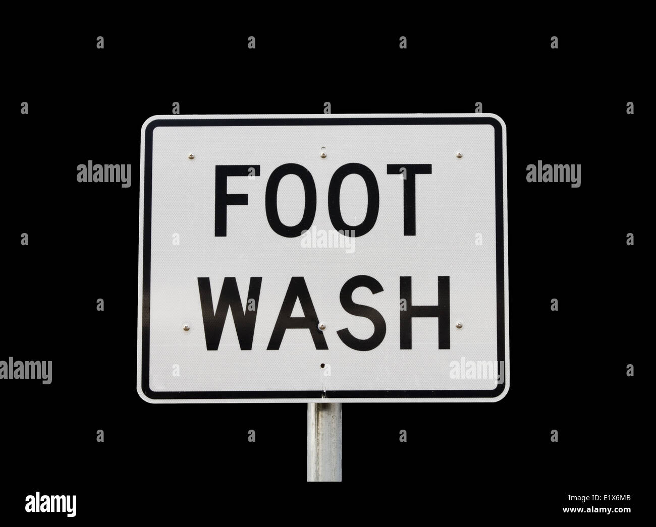 large reflective road sign style foot wash sign isolated on white Stock Photo