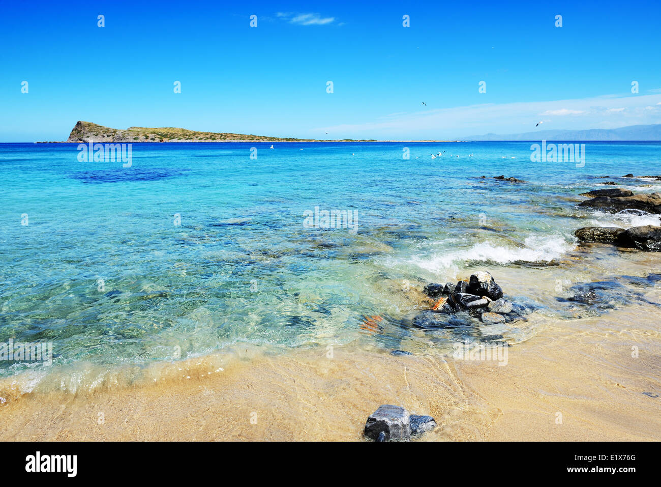The beach on uninhabited island, Crete, Greece Stock Photo