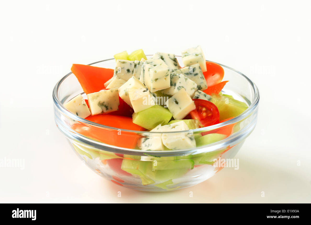 Fresh vegetable salad with diced blue cheese Stock Photo Alamy