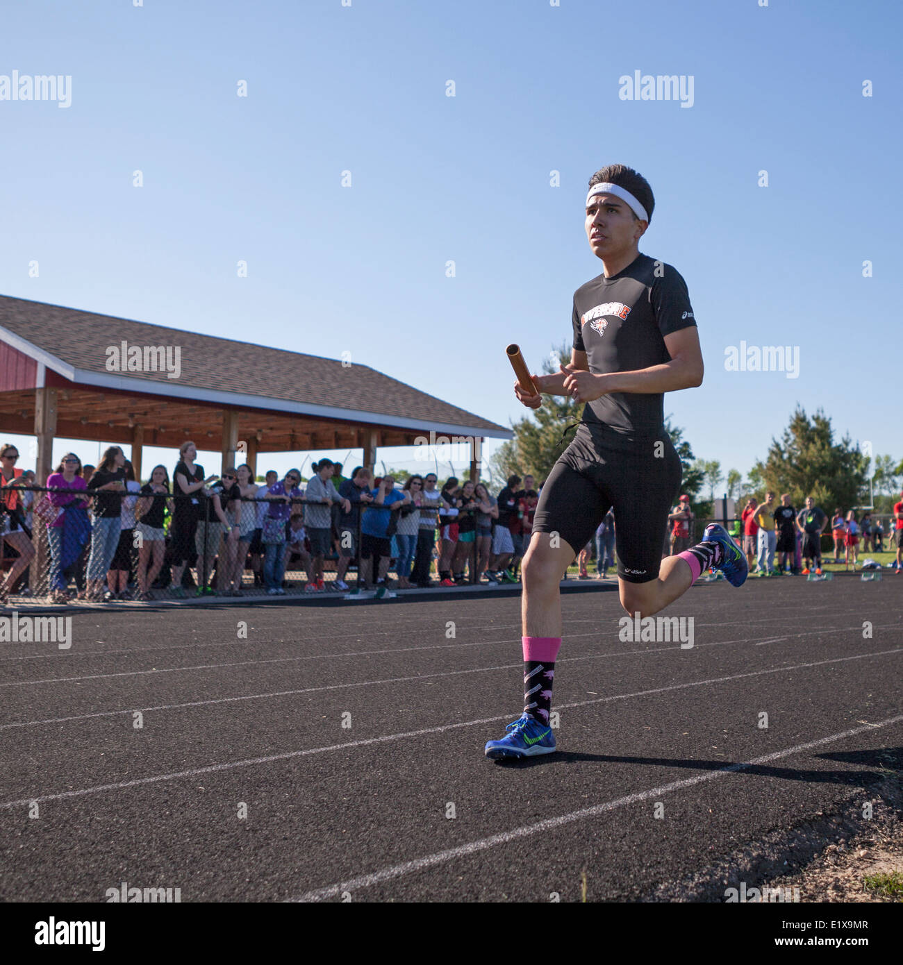 High school athletes compete in a track and field meet in Milwaukee
