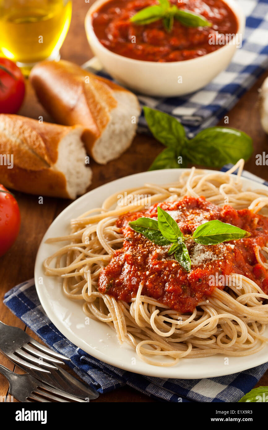 Homemade Spaghetti with Marinara Sauce and Basil Stock Photo Alamy