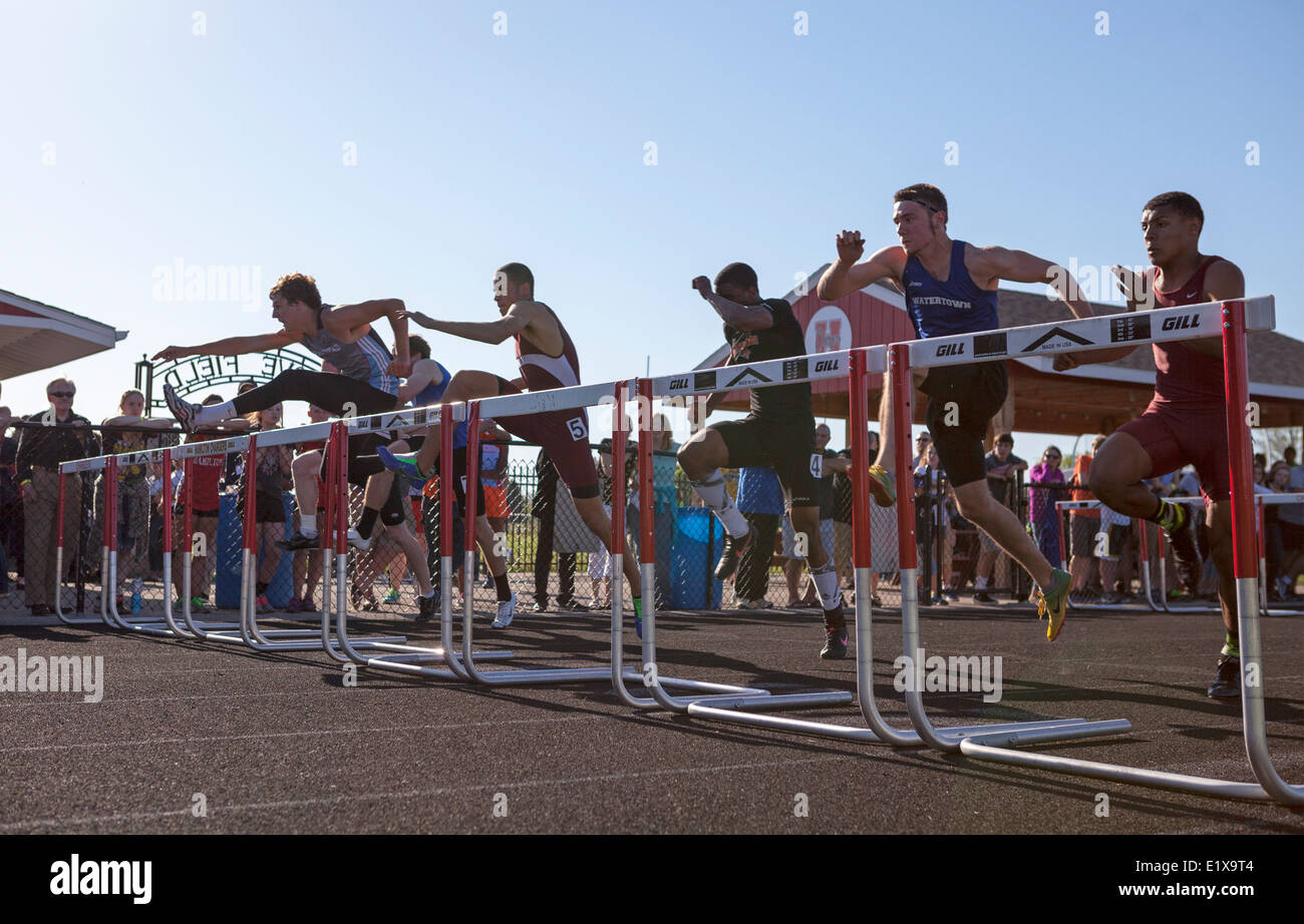 High school athletes compete in a track and field meet in Milwaukee