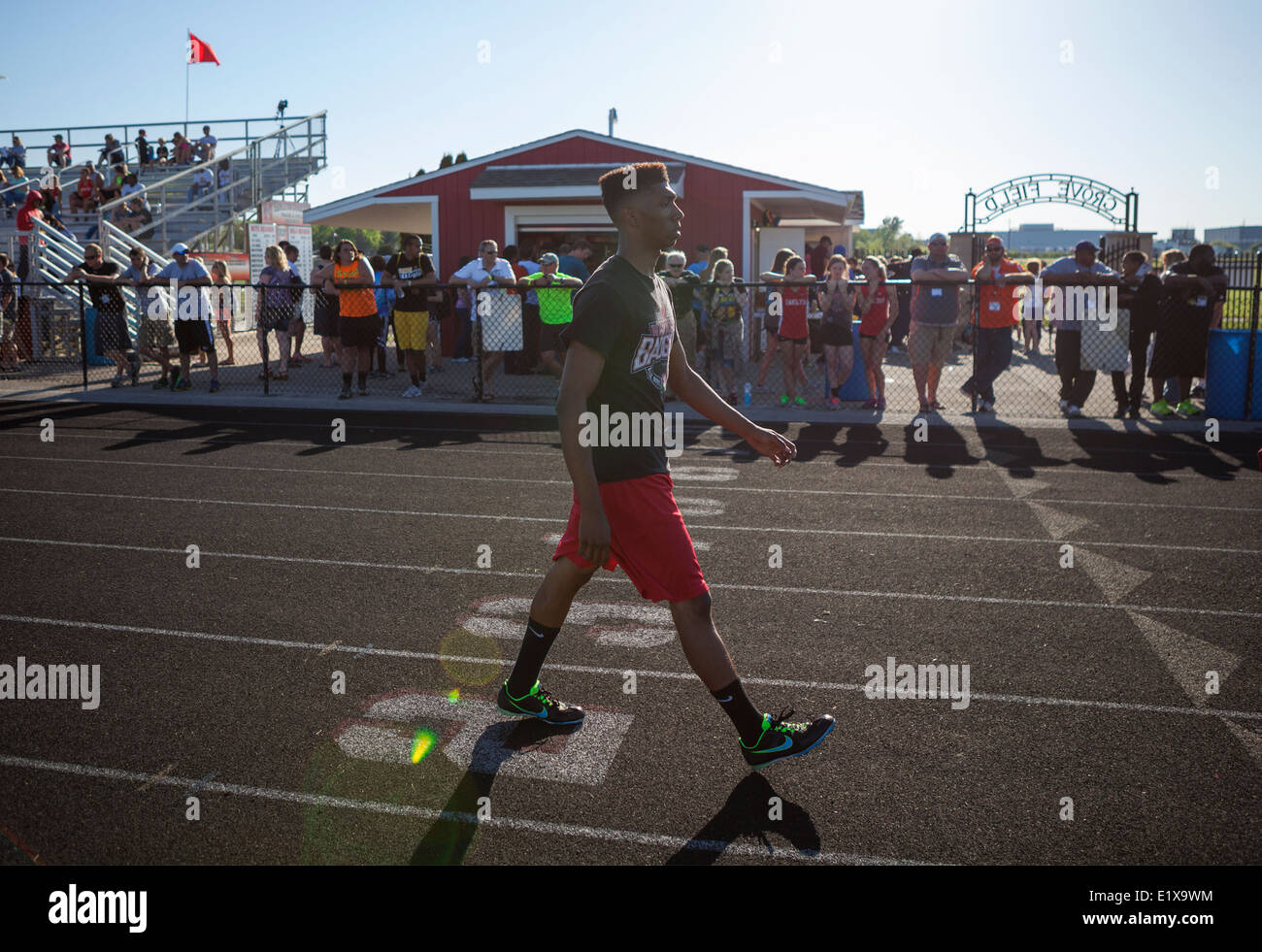 High school athletes compete in a track and field meet in Milwaukee
