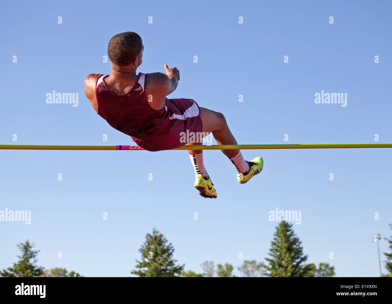 High school athletes compete in a track and field meet in Milwaukee, Wisconsin, USA Stock Photo