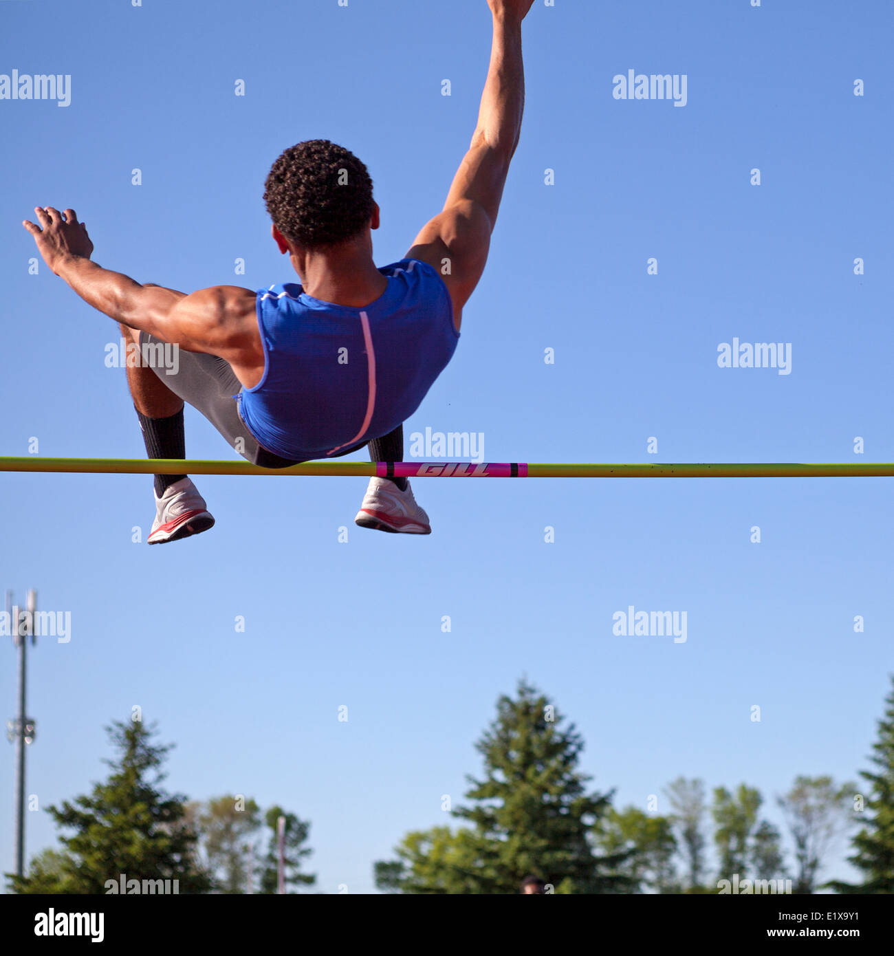 High school athletes compete in a track and field meet in Milwaukee, Wisconsin, USA Stock Photo