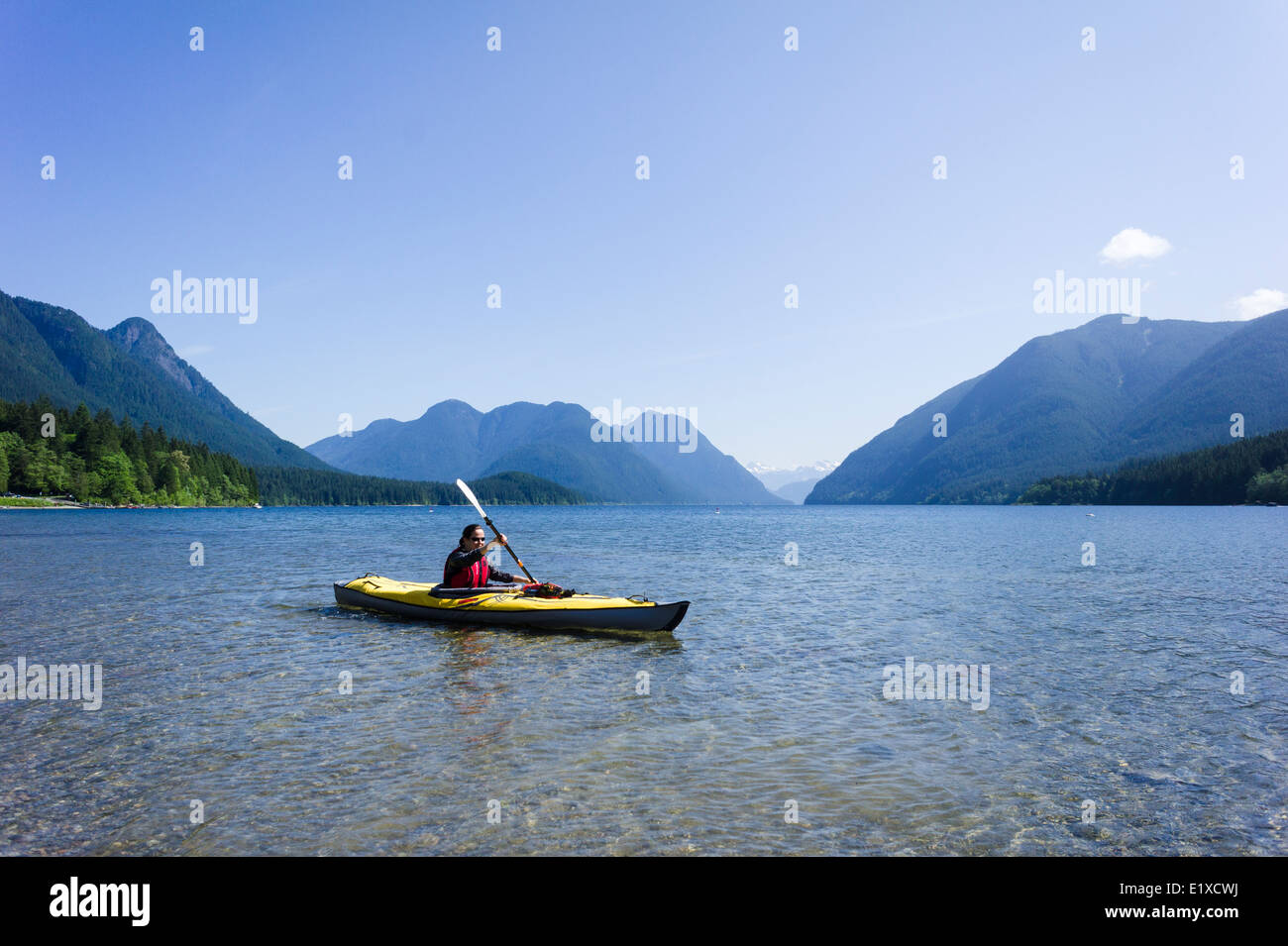 Kayaking on Alouette Lake, Golden Ears Provincial Park, Maple Ridge, British Columbia, Canada. Stock Photo