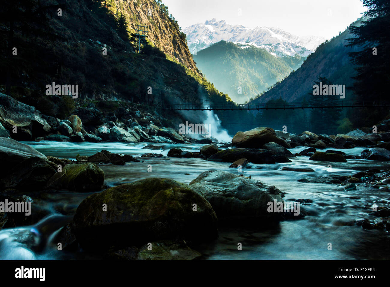 A view of Parvathi River, Kasol Stock Photo