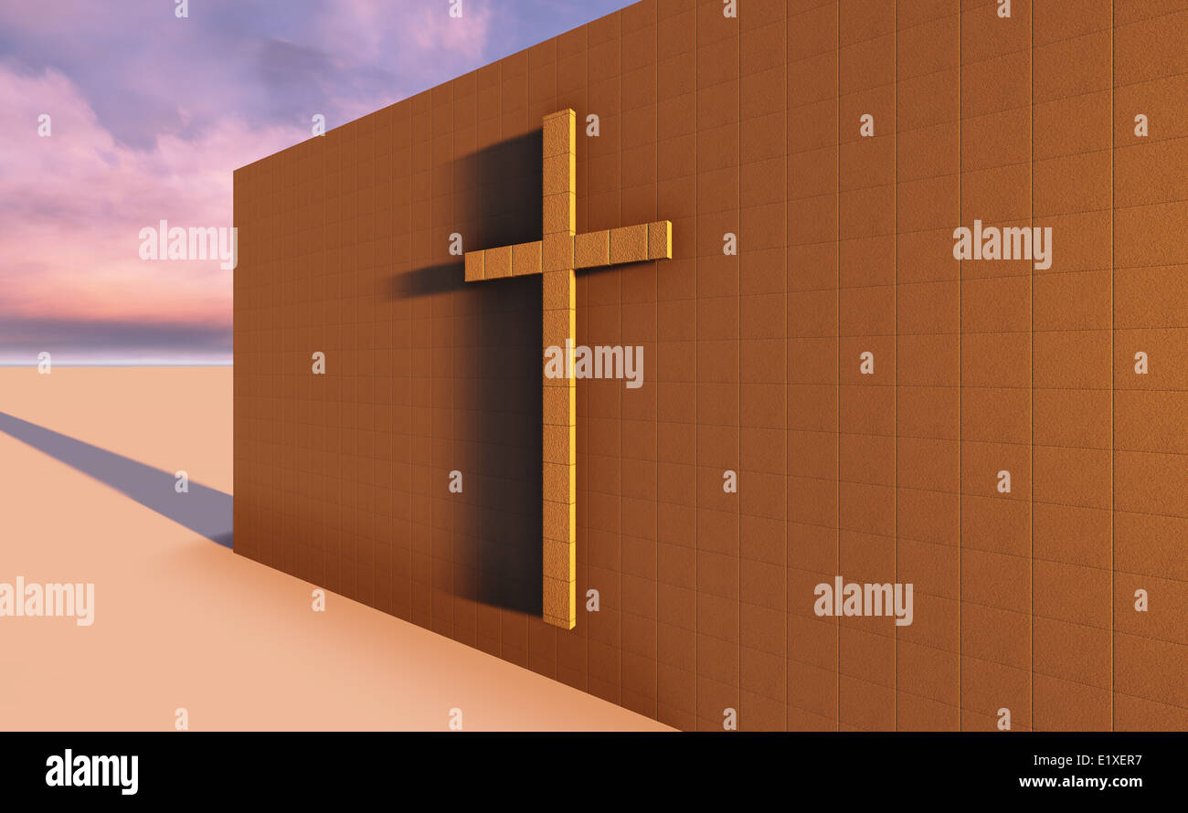 Cross on the wall made in 3d software Stock Photo - Alamy