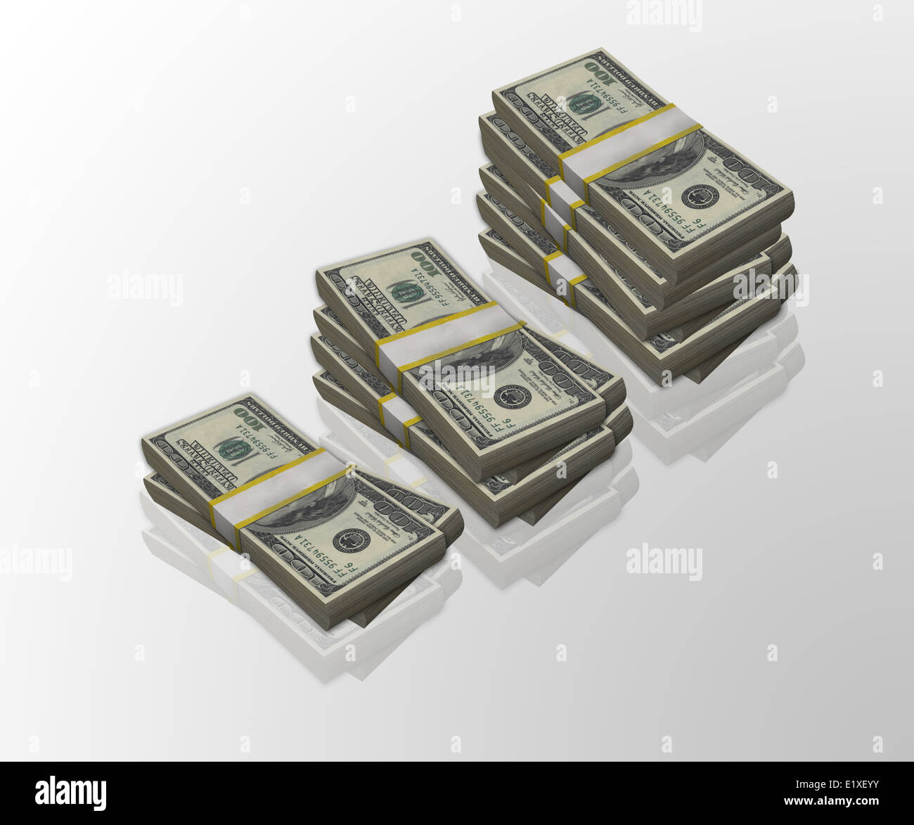 100 Stack Increasingly higher stacks of 100 dollar bills, representing financial ...
