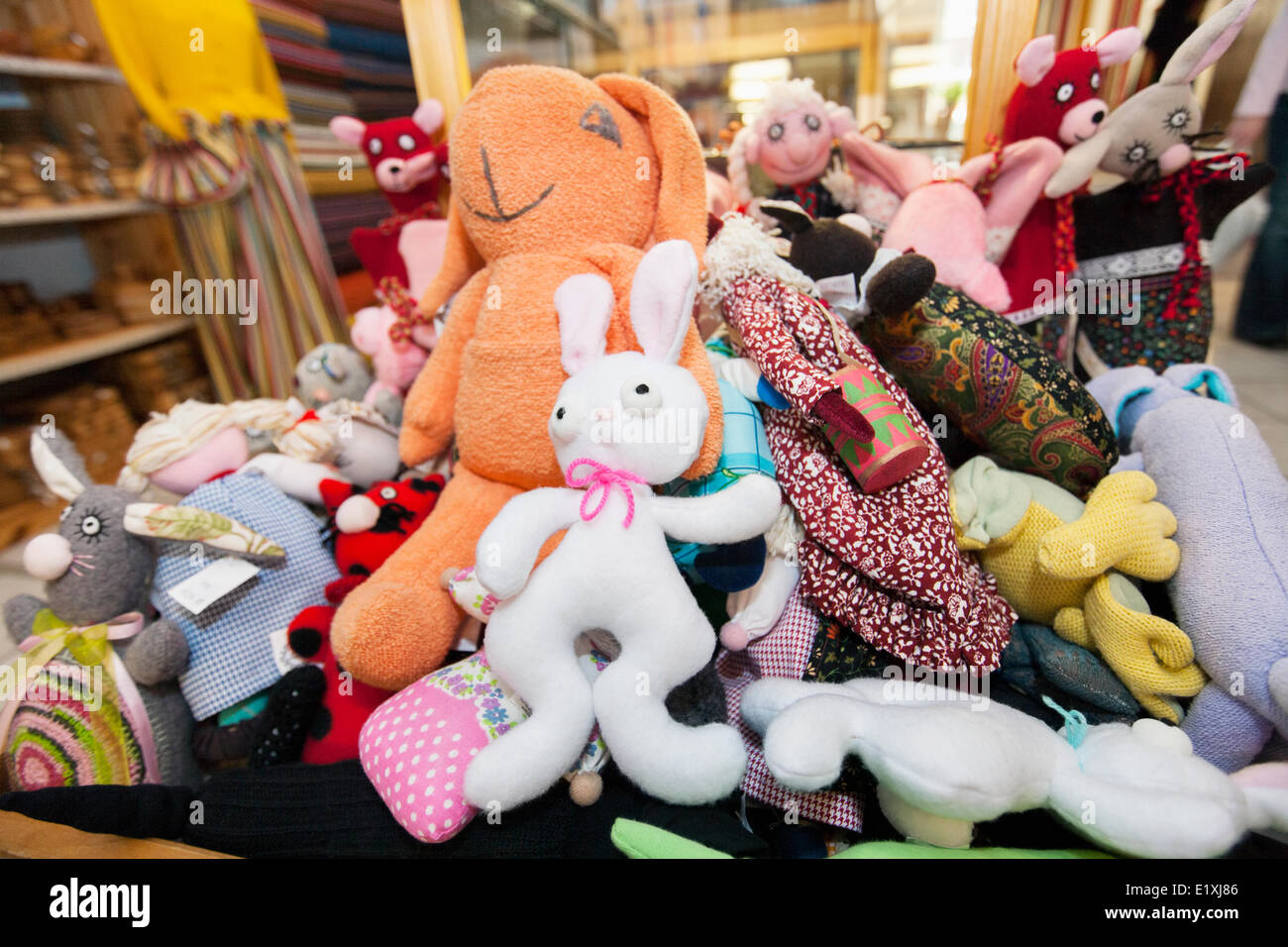 Heap of stuffed toys in gift store Stock Photo