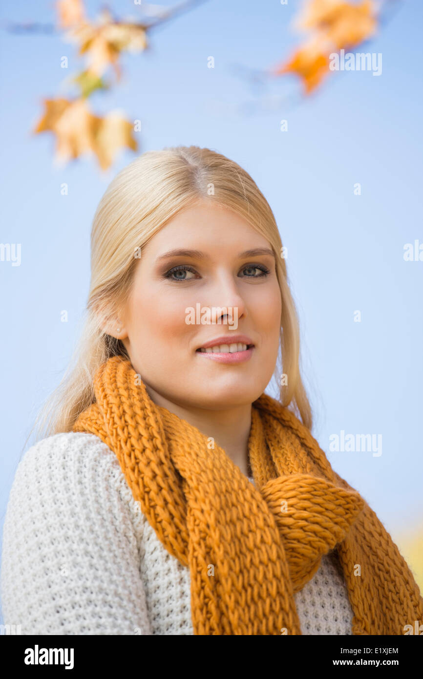 Portrait of beautiful woman smiling against sky Stock Photo