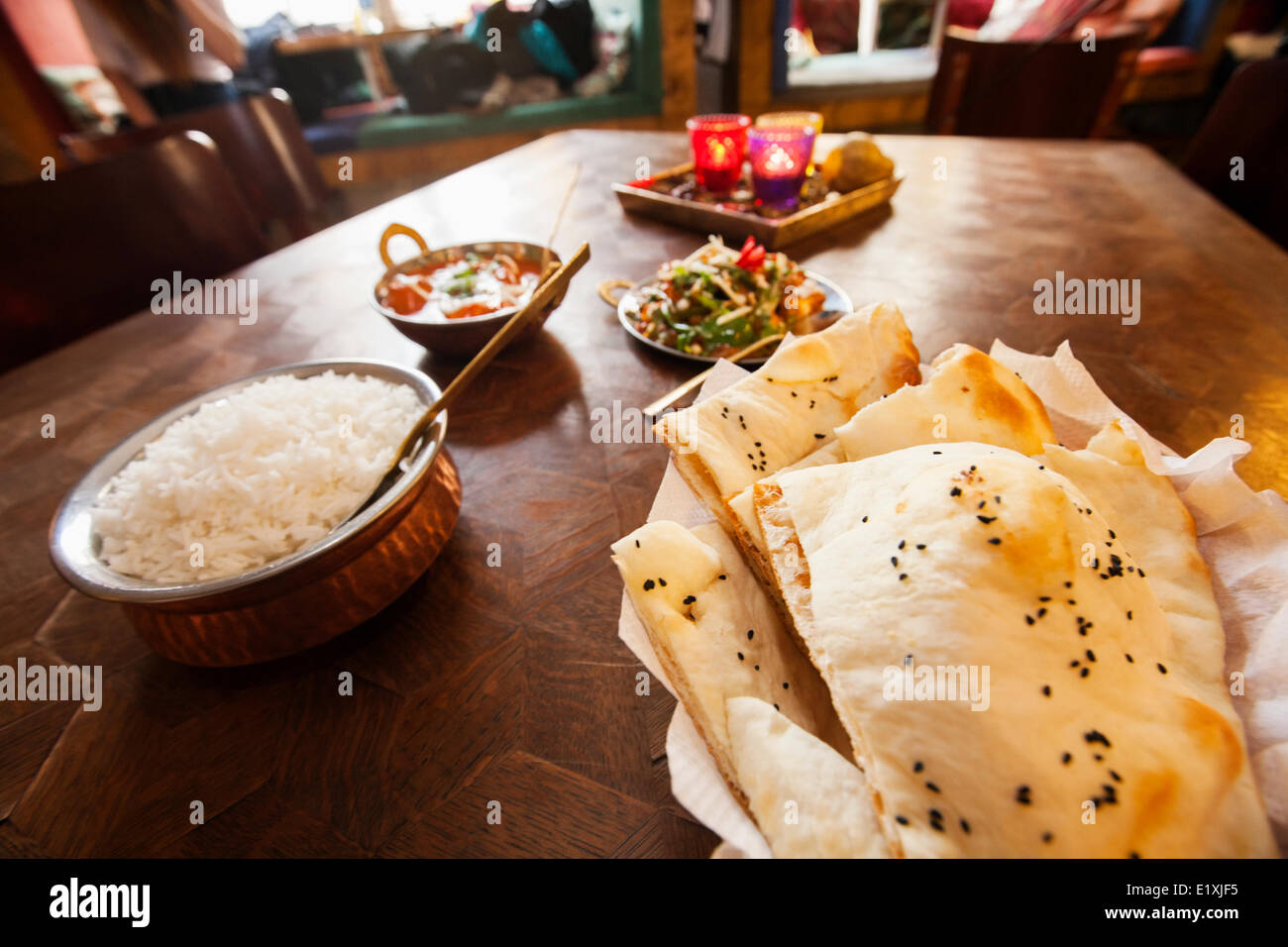 Close-up of fresh food served at table in restaurant Stock Photo
