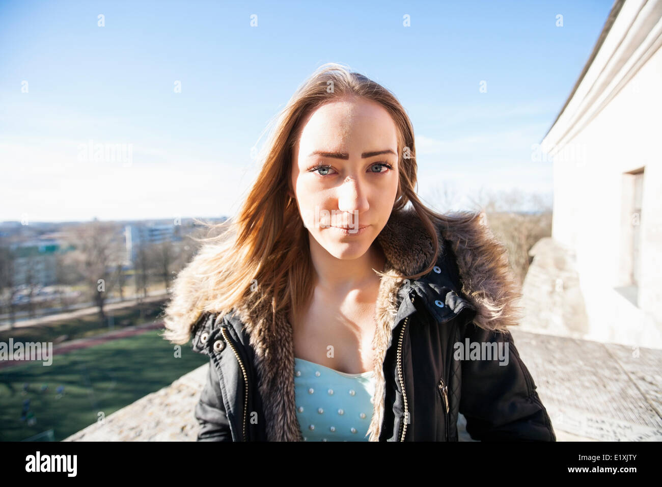 Portrait of beautiful teenage girl in jacket outdoors Stock Photo - Alamy