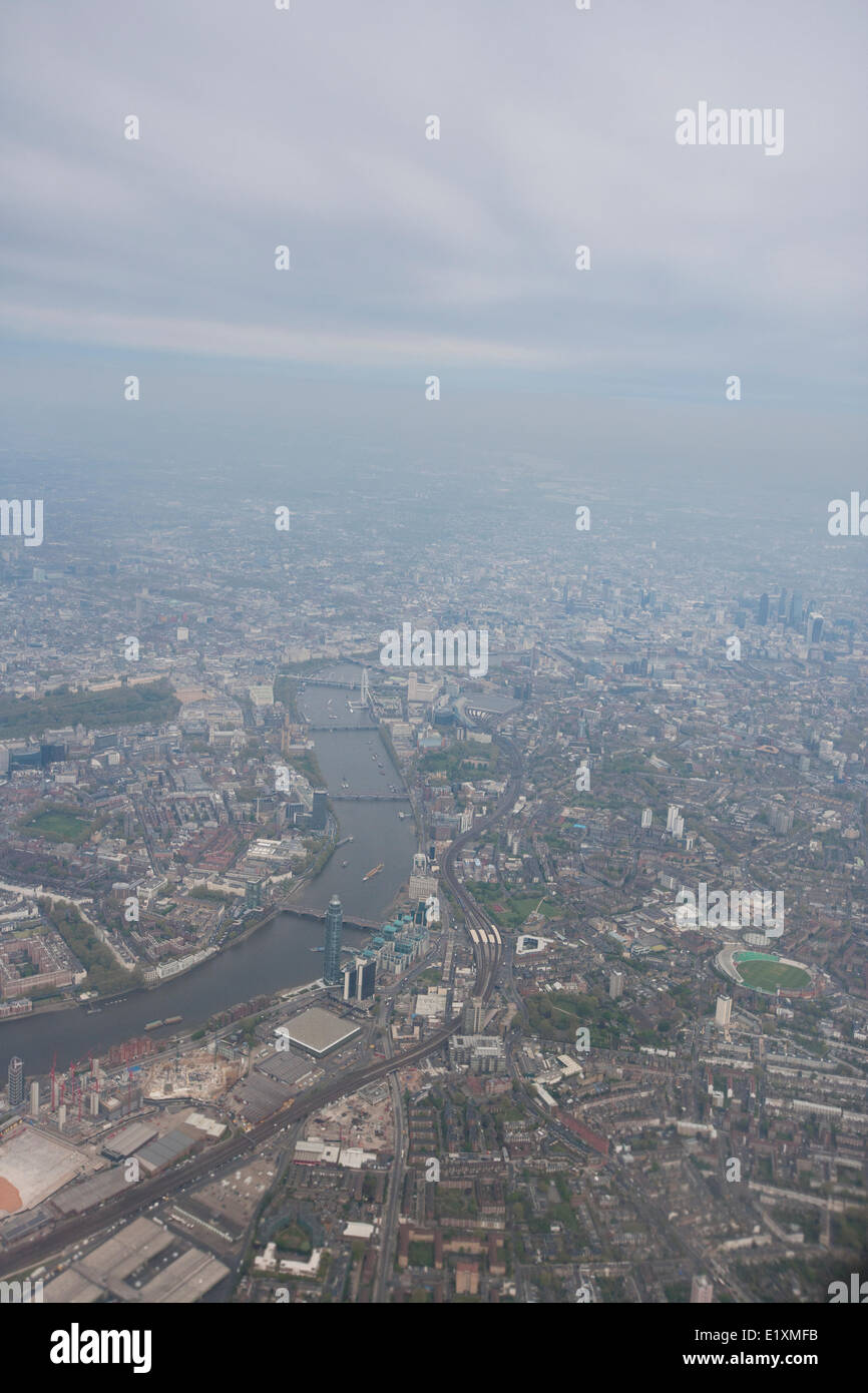 Aerial view of city and River Thames, London, UK Stock Photo