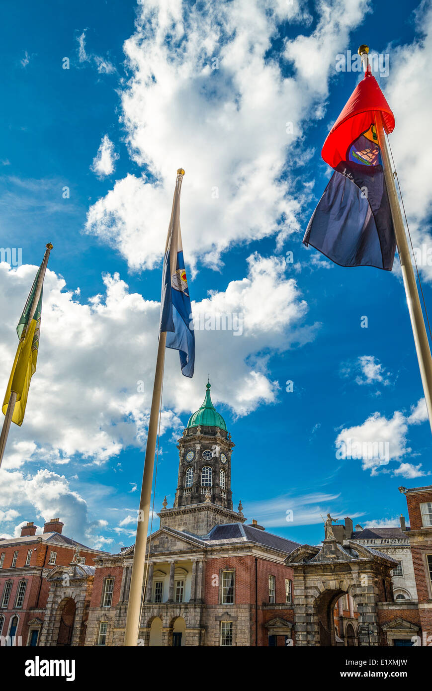 Ireland, Dublin, flags in the upper yard of the Dublin Castle Stock Photo