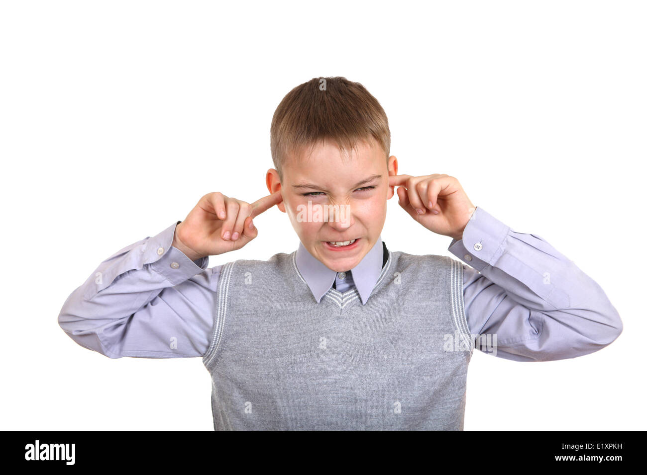 Boy plug the Ears Stock Photo Alamy