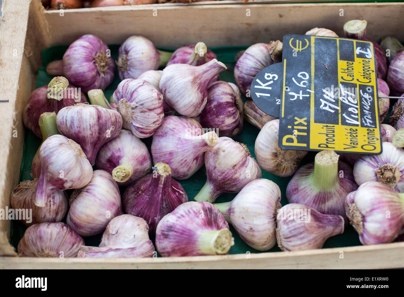 French garlic for sale in market in France Stock Photo