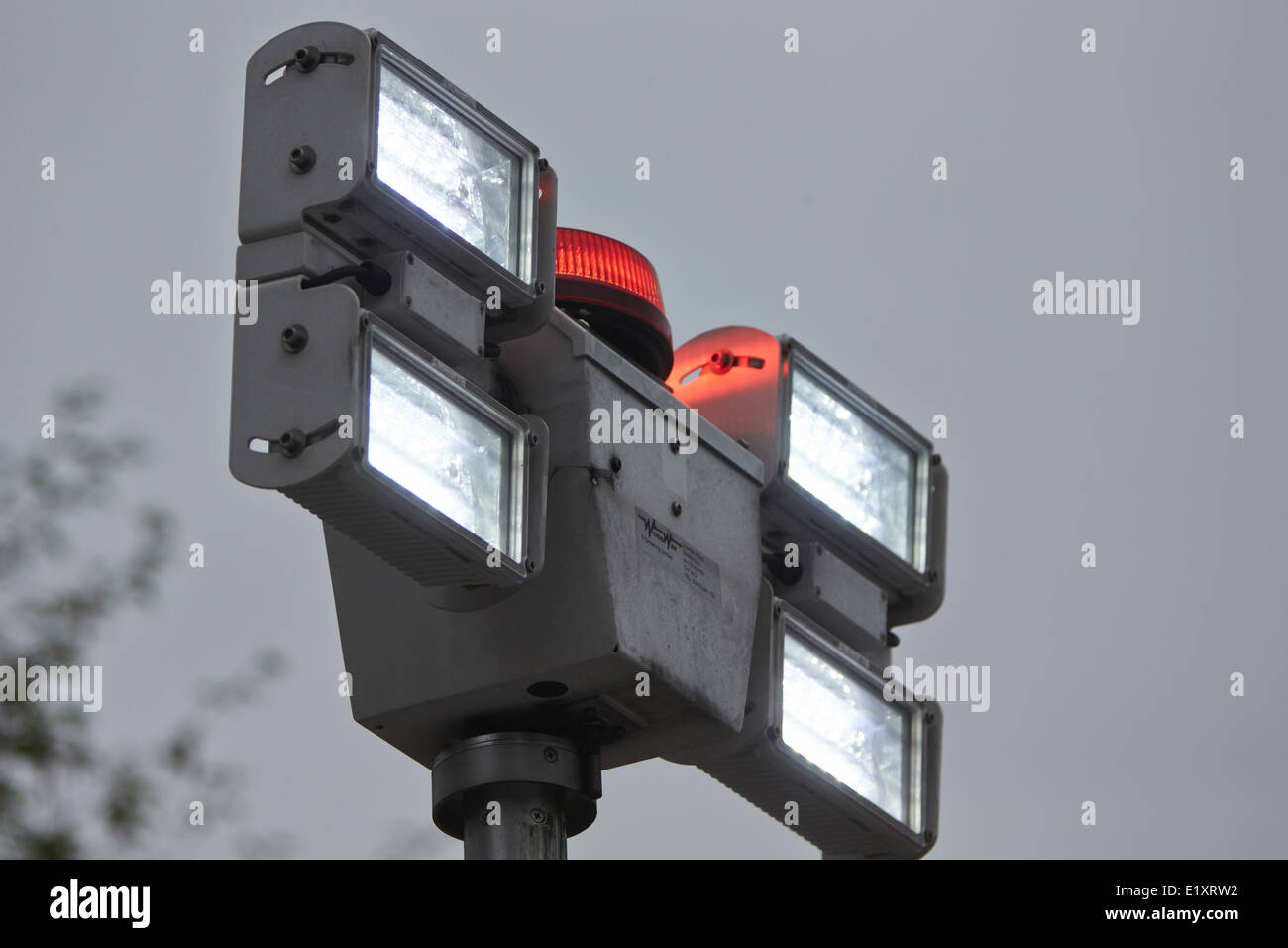 Floodlights installed on a fire engine Stock Photo