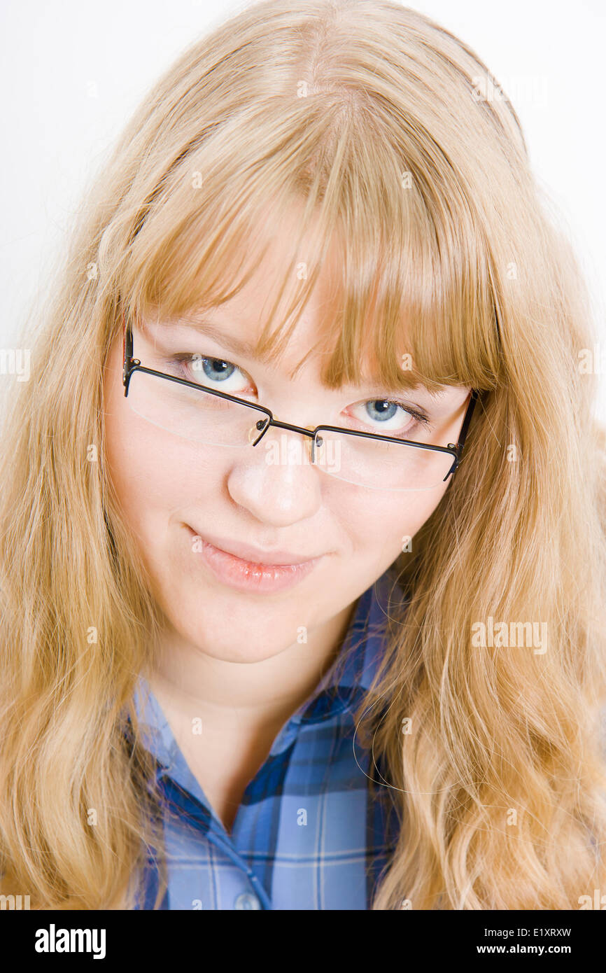 portrait of blonde in glasses Stock Photo
