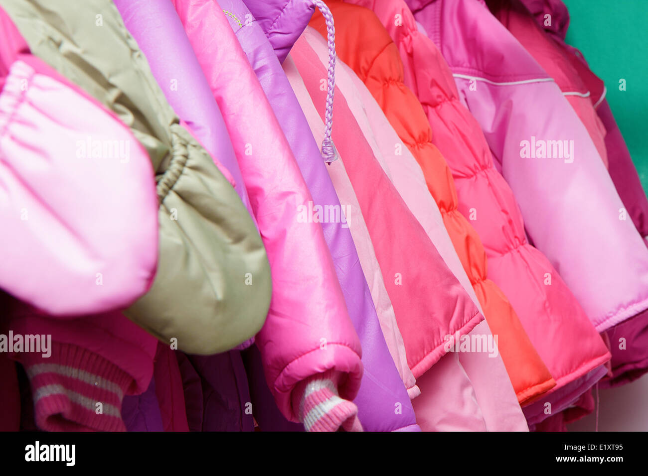 children's outerwear in store Stock Photo