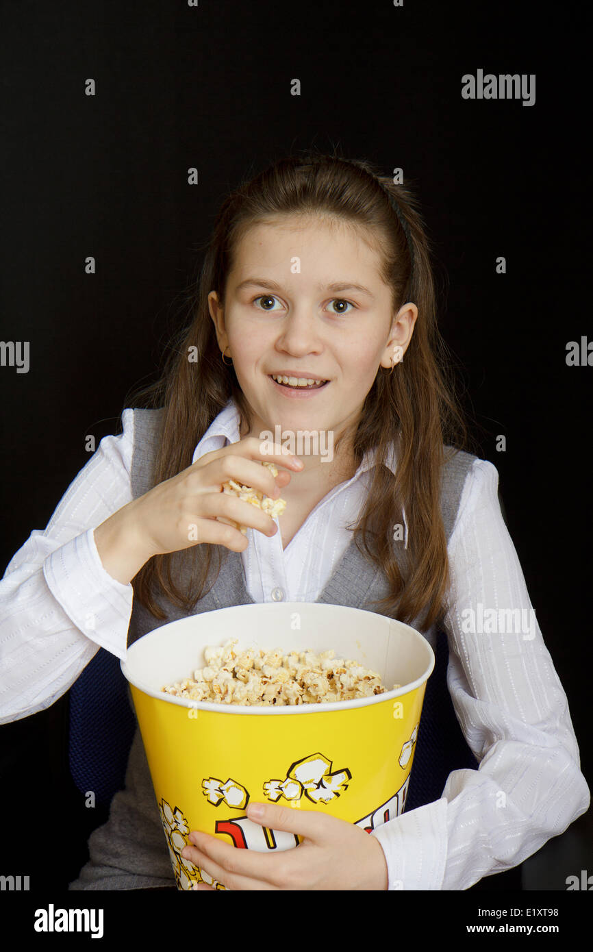 girl with popcorn Stock Photo Alamy
