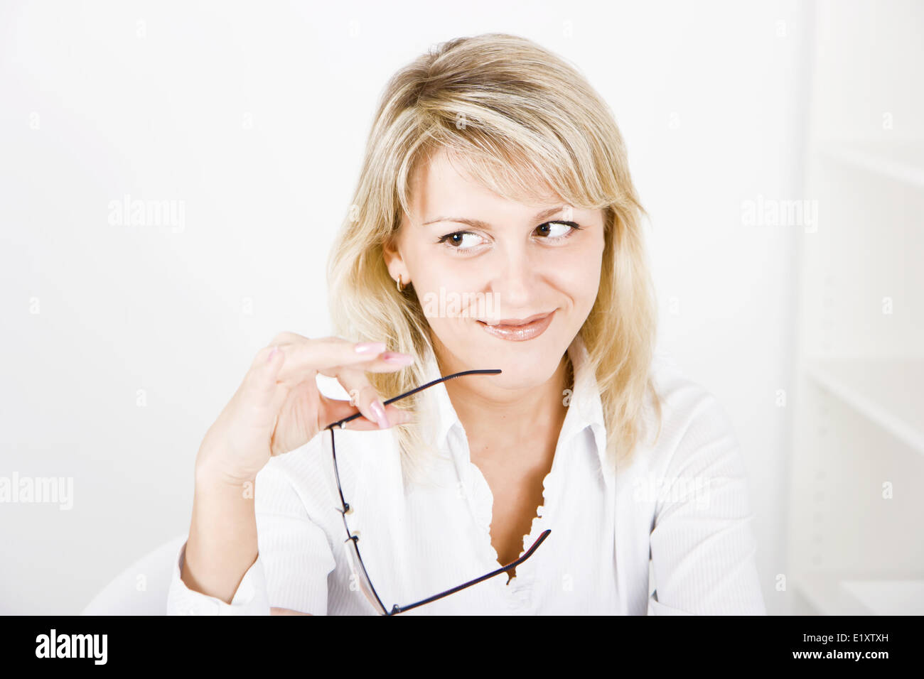 smiling girl with glasses Stock Photo Alamy