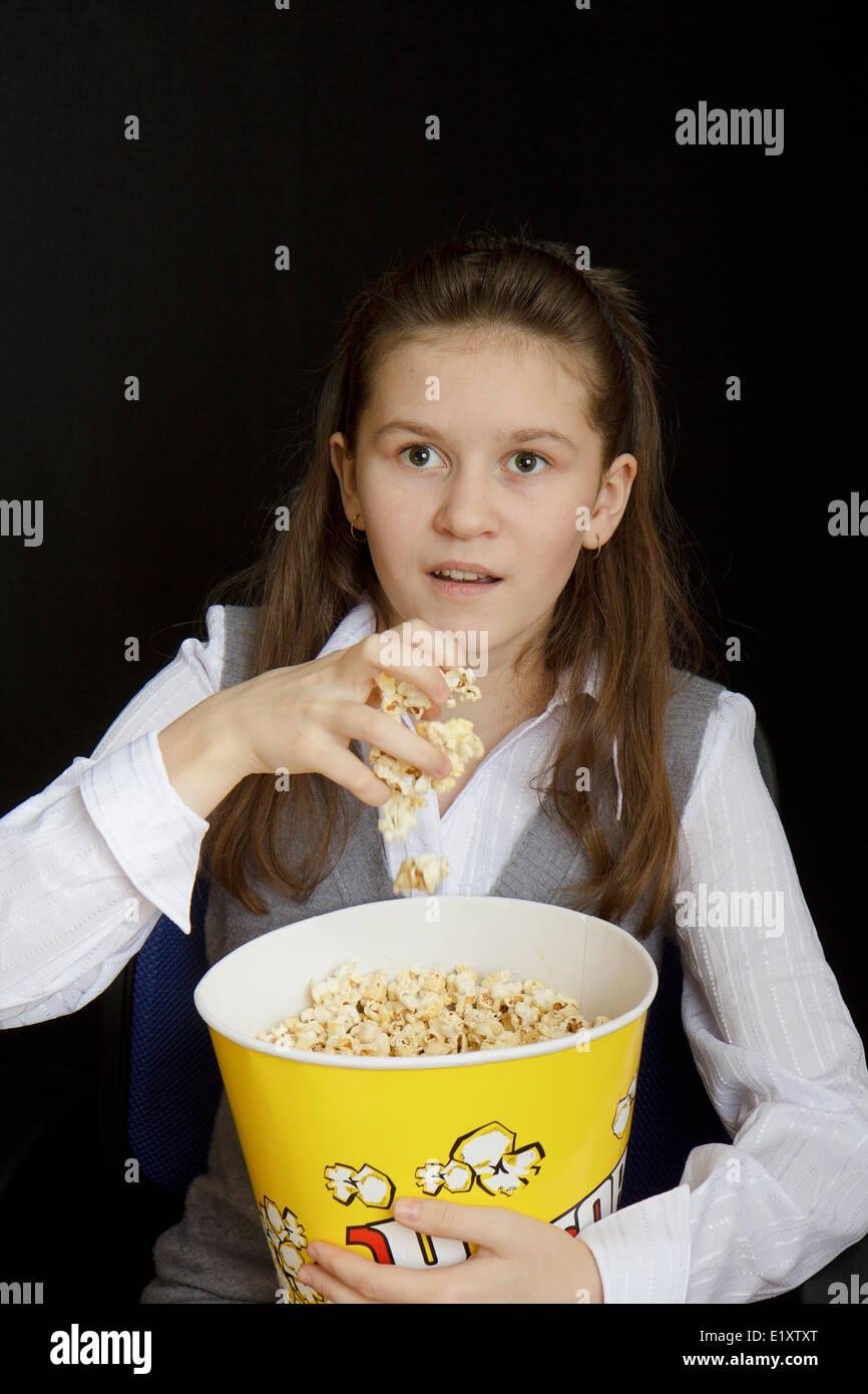 girl with popcorn Stock Photo Alamy