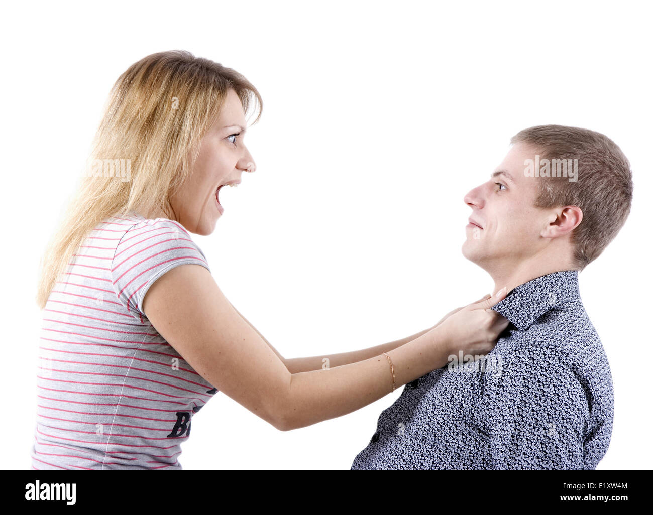 woman abusing a man Stock Photo