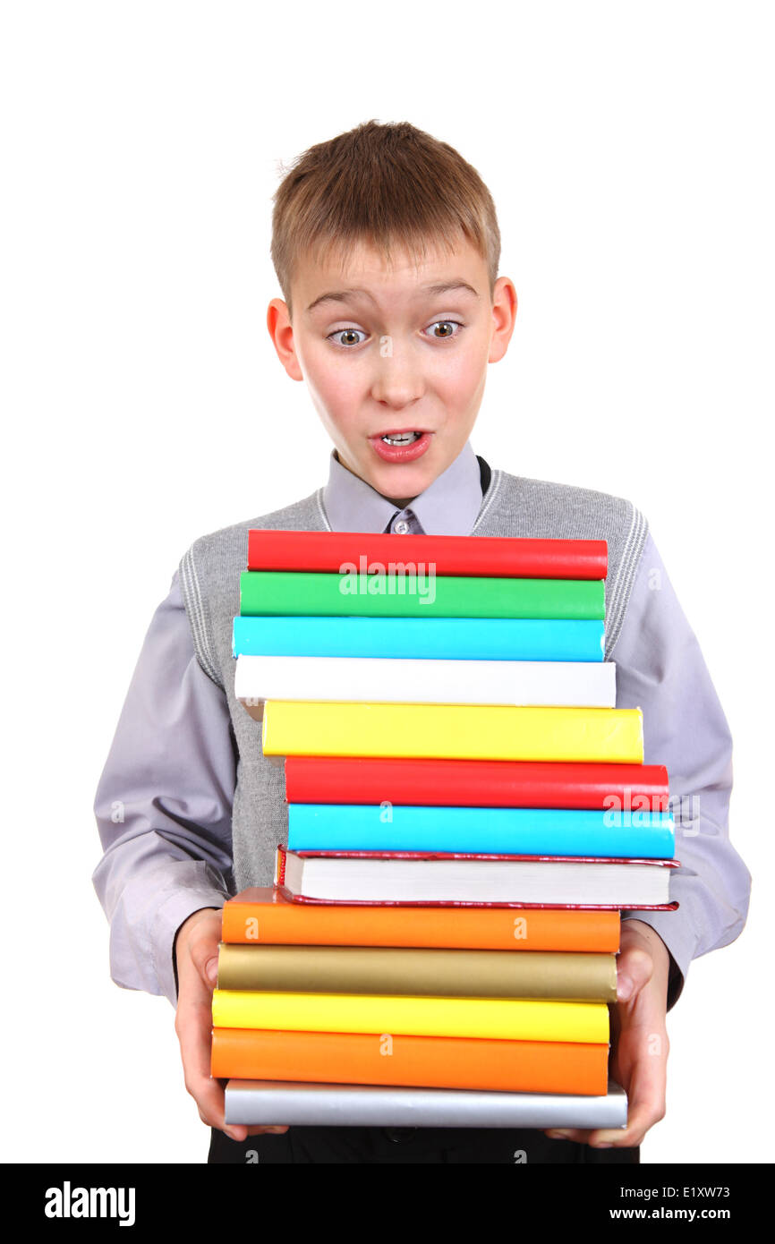 Boy holding Pile of the Books Stock Photo - Alamy