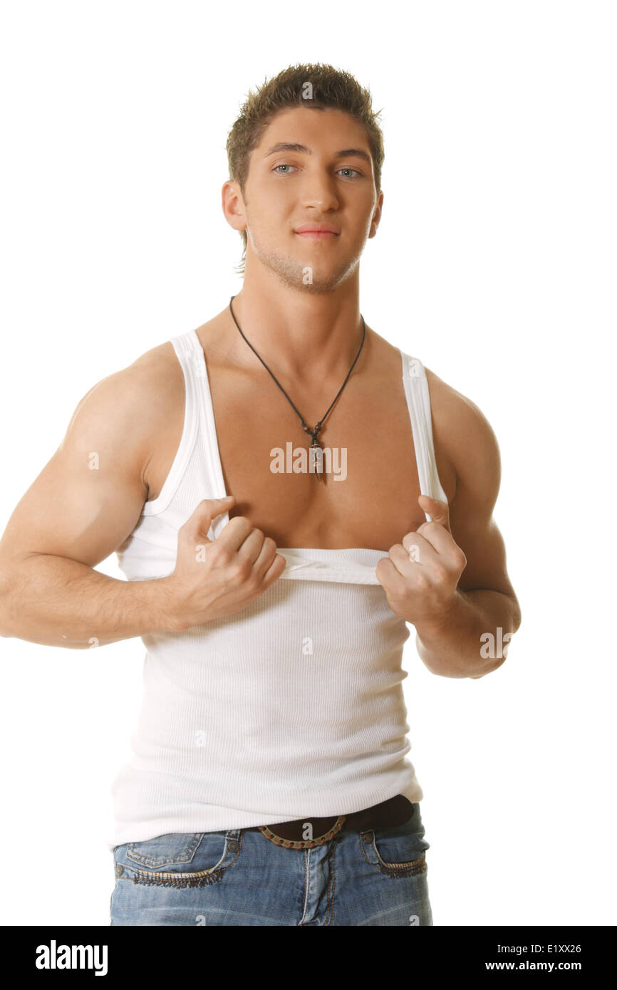 Guy in sleeveless shirt Stock Photo