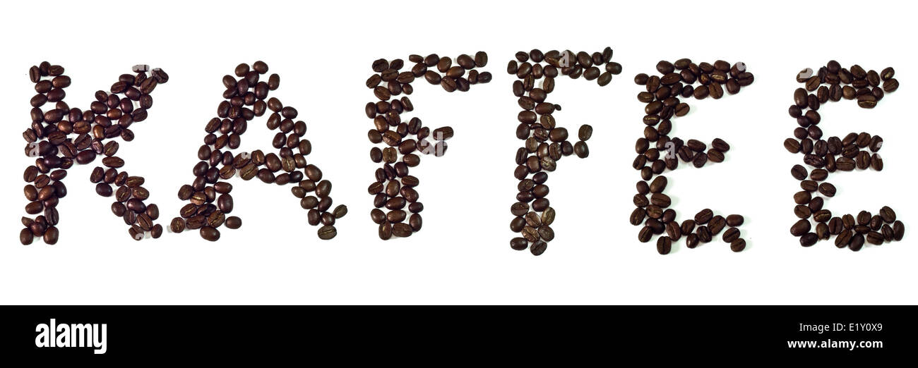 Schriftzug aus Kaffeebohnen Stock Photo