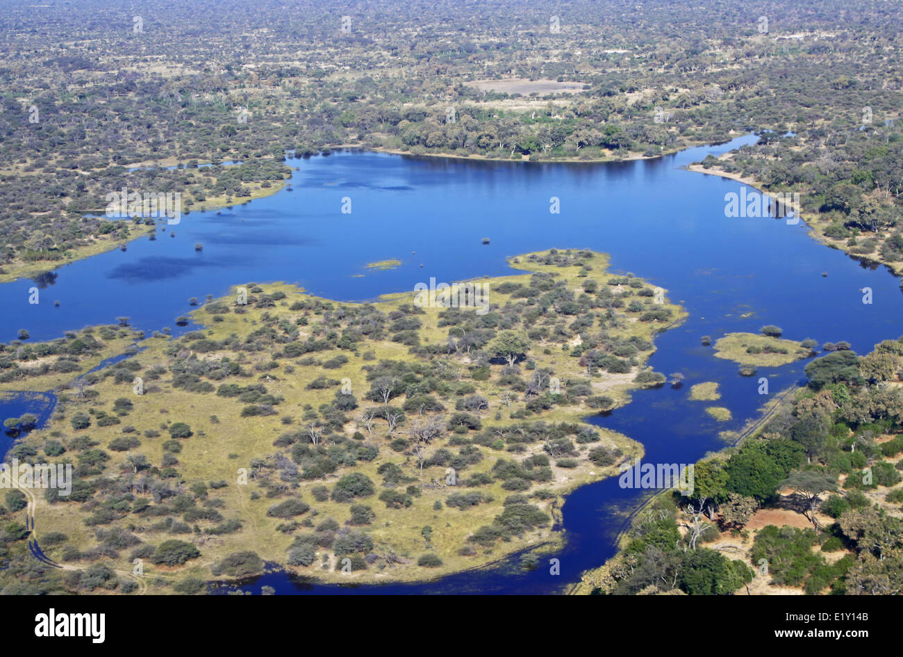 Flight over Okavango Delta, Botsuana Stock Photo