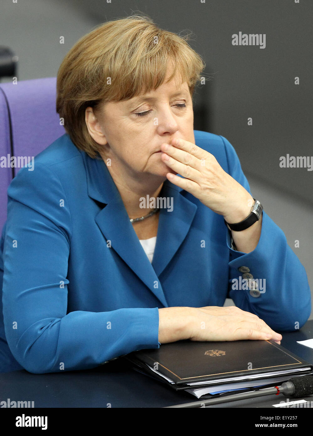 German chancellor Angela Merkel in the Bundestag on the 27th of June in 2012. Stock Photo