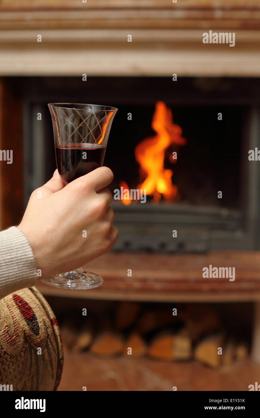 Fireplace and wine Stock Photo Alamy