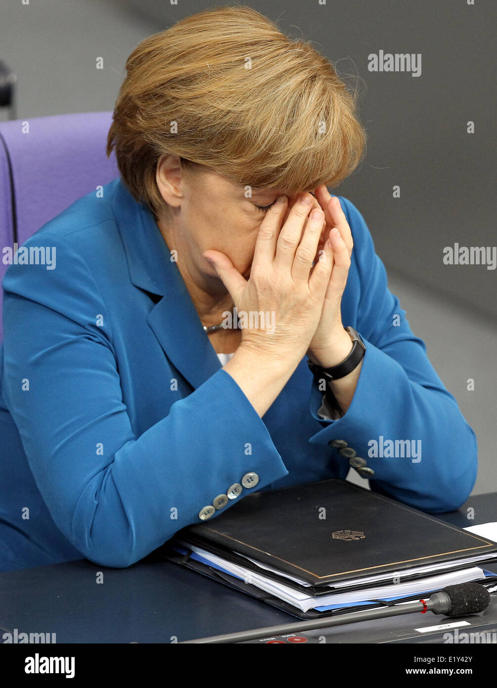 German chancellor Angela Merkel in the Bundestag on the 27th of June in 2012. Stock Photo