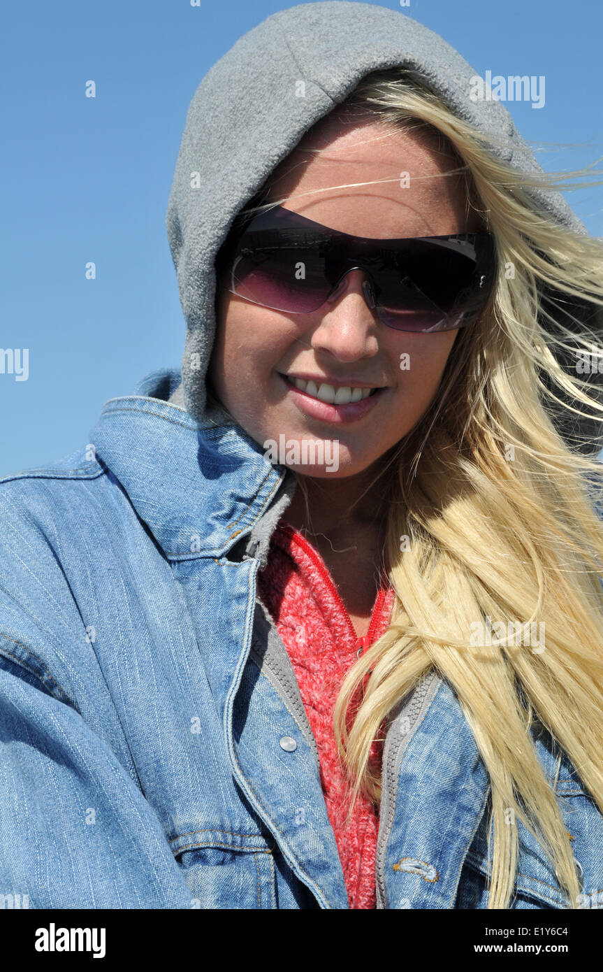 Female blonde hair denim hi-res stock photography and images - Alamy