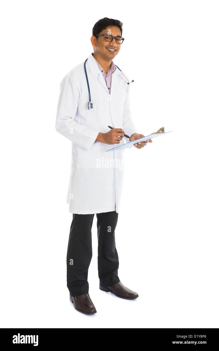 indian male doctor full body writing on board isolated on white Stock ...