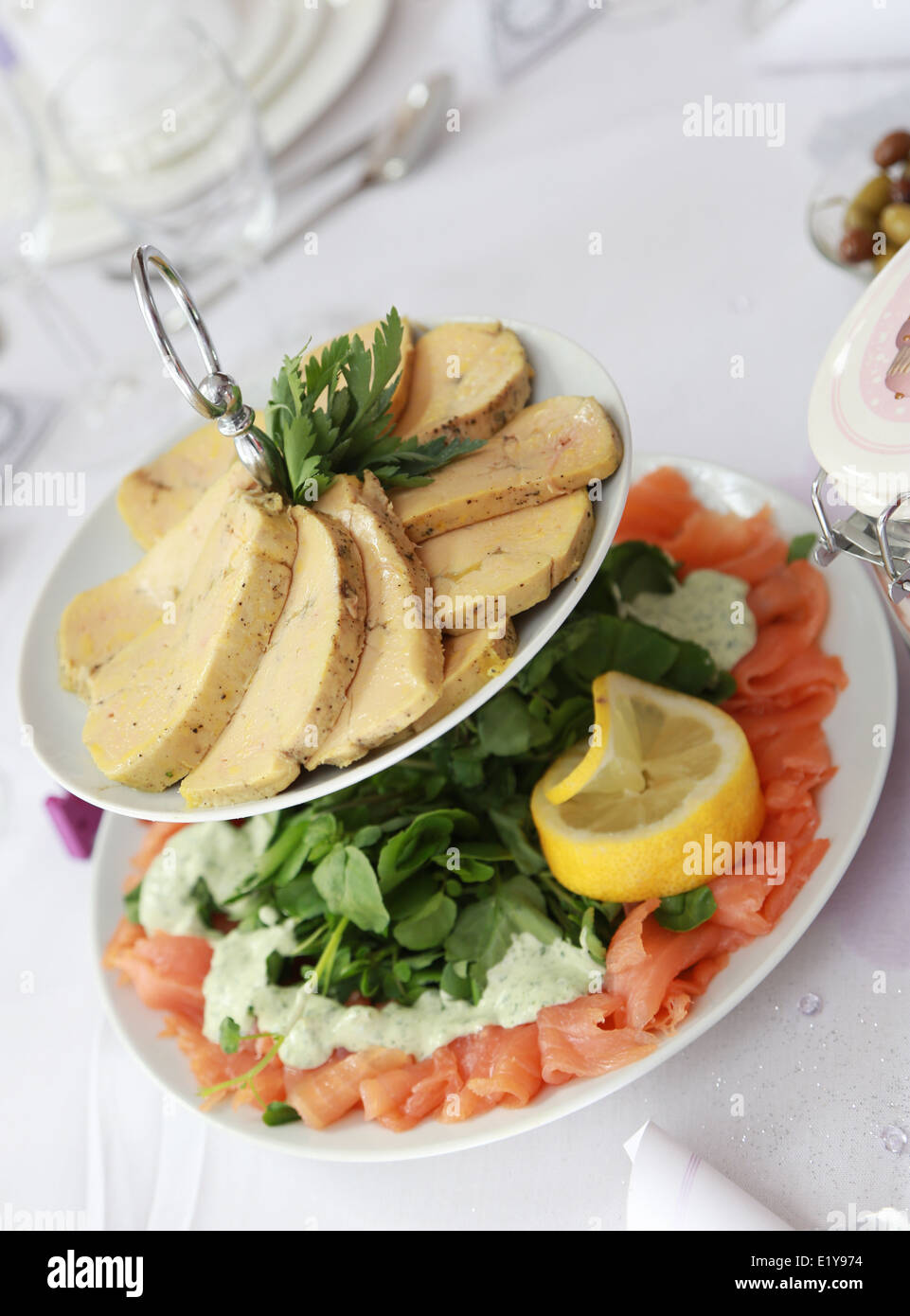 Smoked salmon & foie gras Stock Photo